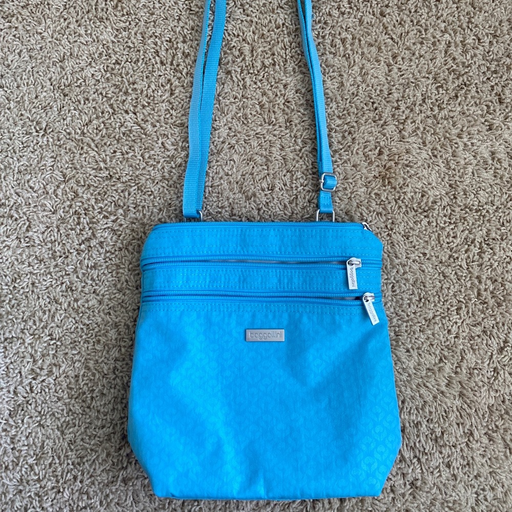 Baggallini Light Blue Crossbody with Tonal Pattern